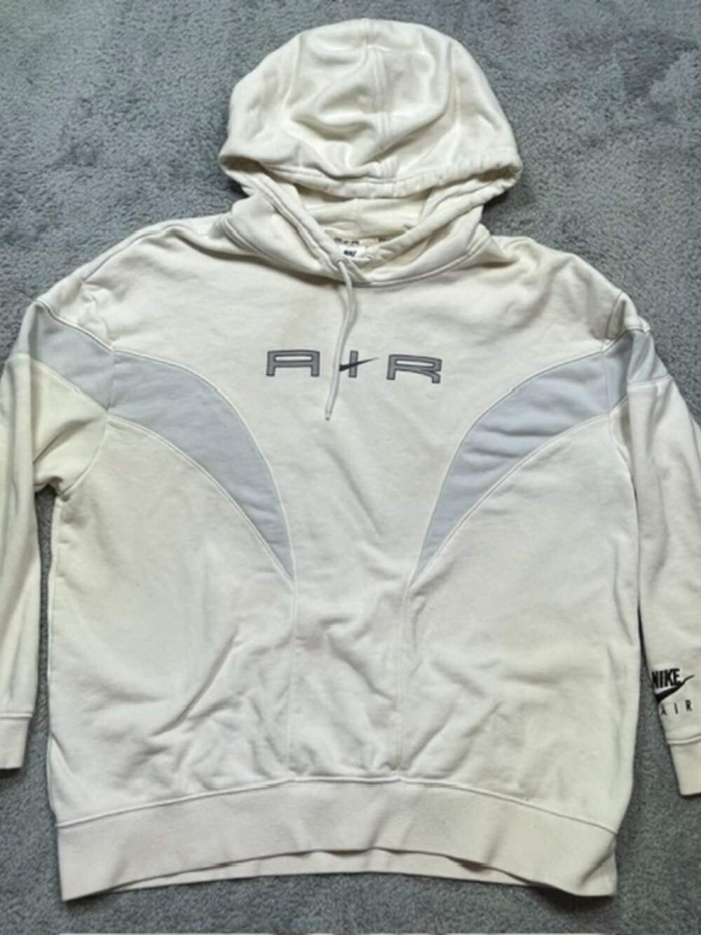 Nike Air Hoodie Women's M White Gray Fleece Center Swoosh Oversized DD5417 SPOTS